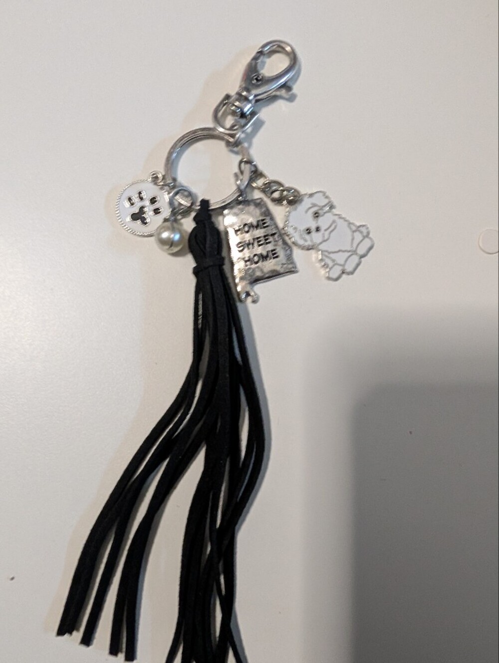 Silver and Black Tassel Charm Keyring - Home Sweet Home